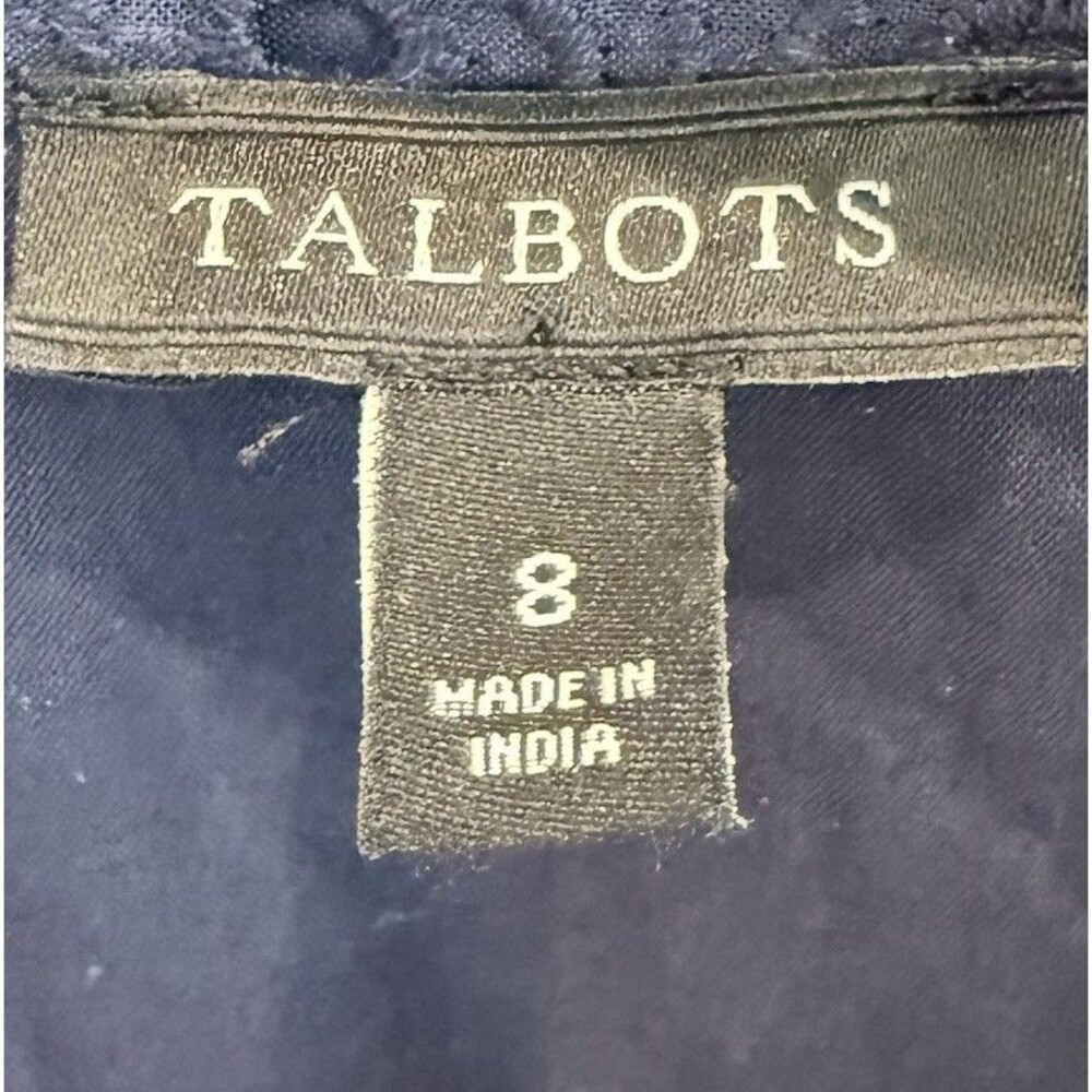 Talbots Shirt Dress 8 Navy Blue Eyelet Midi Academia June Cleaver Vtg Aesthetic - Picture 2 of 8